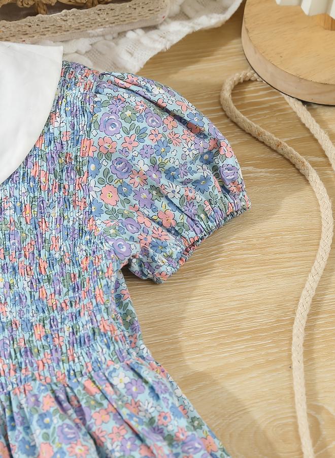 Take Two Girls Blue Floral A-Line Dress - Image 4