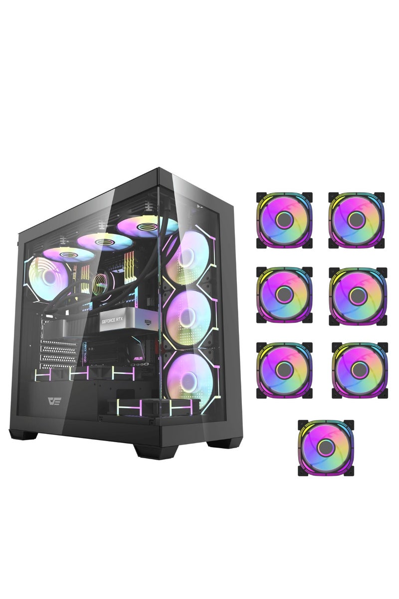 Aigo darkFlash DS900 ATX M-ATX ITX Gaming PC Case with 7 ARGB Fans Pre Installed, Tempered Glass Panels, Type-C Port, 0.5 SPCC Computer Case - Image 1