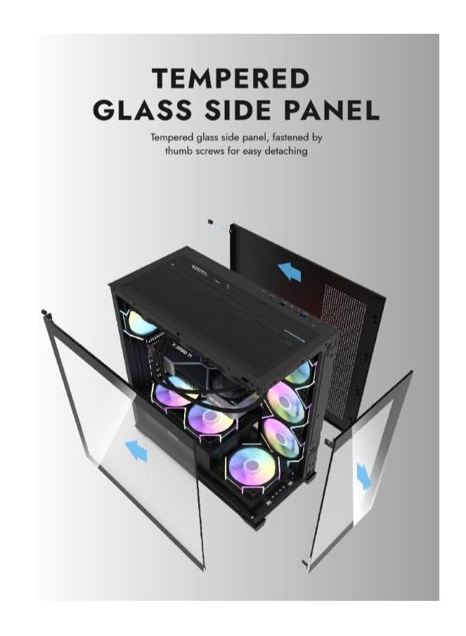 Aigo darkFlash DS900 ATX M-ATX ITX Gaming PC Case with 7 ARGB Fans Pre Installed, Tempered Glass Panels, Type-C Port, 0.5 SPCC Computer Case - Image 2