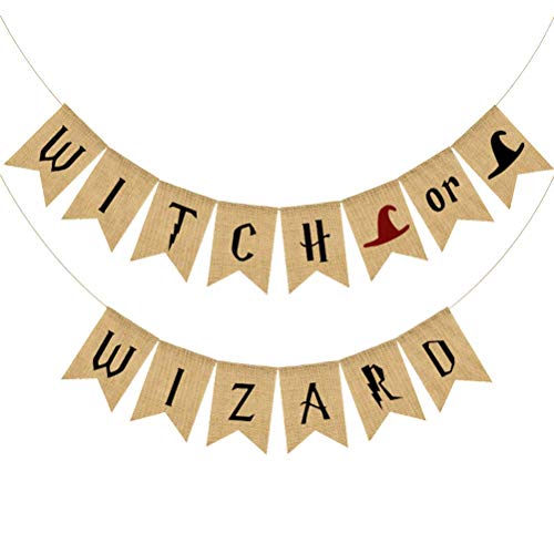 FRECI Halloween Banner Witch OR Wizard Letter Party Banner Burlap Bunting Garland for Halloween Party Decoration Supplies - Image 1