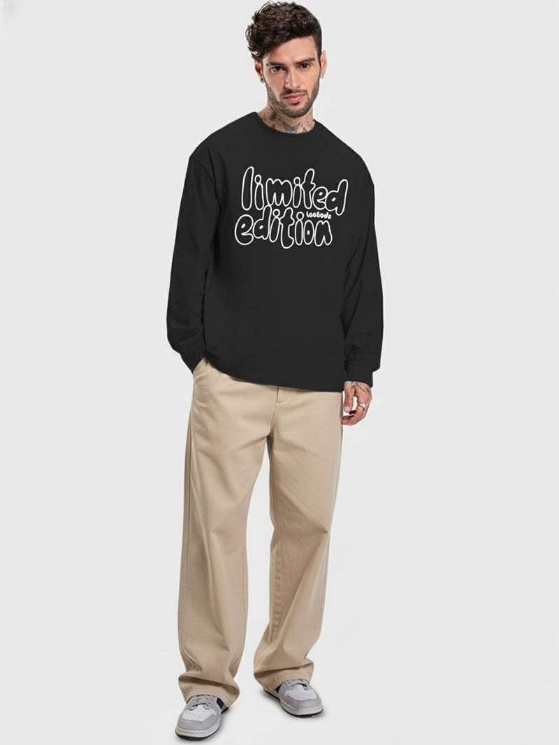 LEOTUDE Men's Stylist Round Neck Full Sleeve Graphic Print Cottonblend Oversized Tshirt for Man (FS22_MUSTRD_Leo_P_ZBlack_3XL) - Image 4