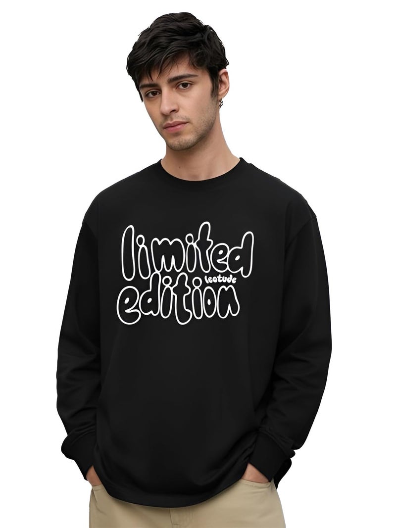 LEOTUDE Men's Stylist Round Neck Full Sleeve Graphic Print Cottonblend Oversized Tshirt for Man (FS22_MUSTRD_Leo_P_ZBlack_3XL) - Image 1