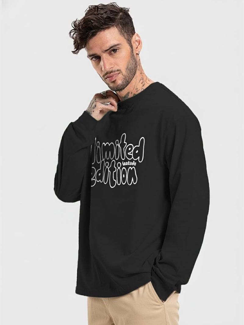 LEOTUDE Men's Stylist Round Neck Full Sleeve Graphic Print Cottonblend Oversized Tshirt for Man (FS22_MUSTRD_Leo_P_ZBlack_3XL) - Image 2