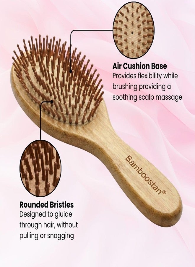 Bamboostan Bamboo Hairbrush, All Hair Types, Natural Bamboo Finish, Paddle Brush, Rounded Bamboo Bristles, Anti-Static, Scalp Massage (Oval) - Image 2