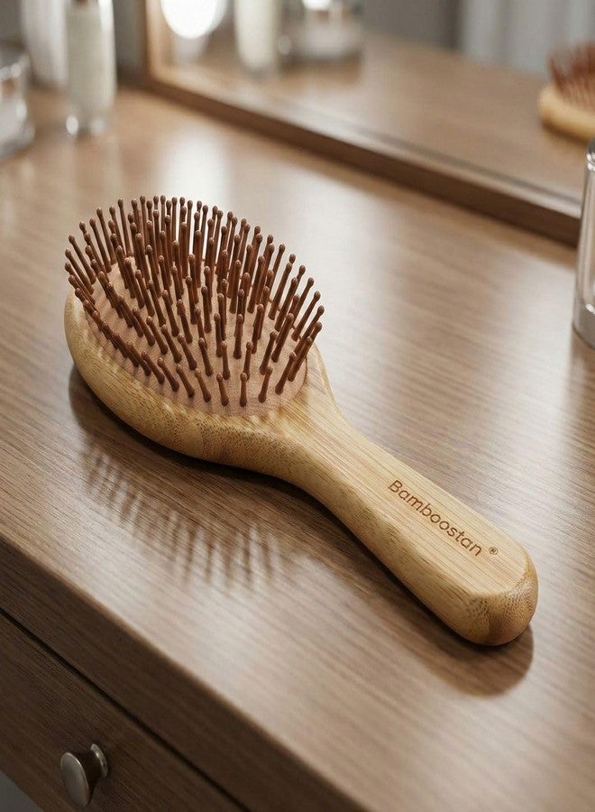 Bamboostan Bamboo Hairbrush, All Hair Types, Natural Bamboo Finish, Paddle Brush, Rounded Bamboo Bristles, Anti-Static, Scalp Massage (Oval) - Image 3
