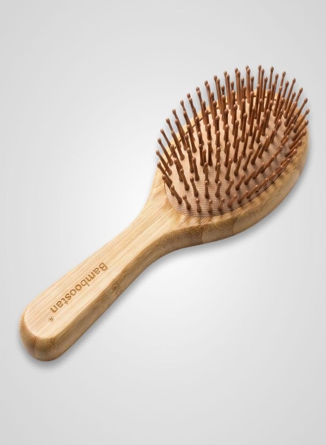 Bamboostan Bamboo Hairbrush, All Hair Types, Natural Bamboo Finish, Paddle Brush, Rounded Bamboo Bristles, Anti-Static, Scalp Massage (Oval) - Image 1