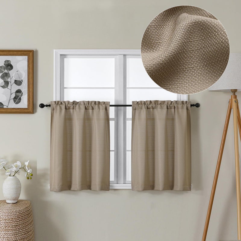 Lecloud Bessie Camel Faux Linen Winden Stretains Light Filtering 24 Inch Cafe Streains Bedroom Startain Tiers Tiers Window Tiers لغرفة المعيشة (كل 30 W × 24 L 2 لوحات. - Image 1