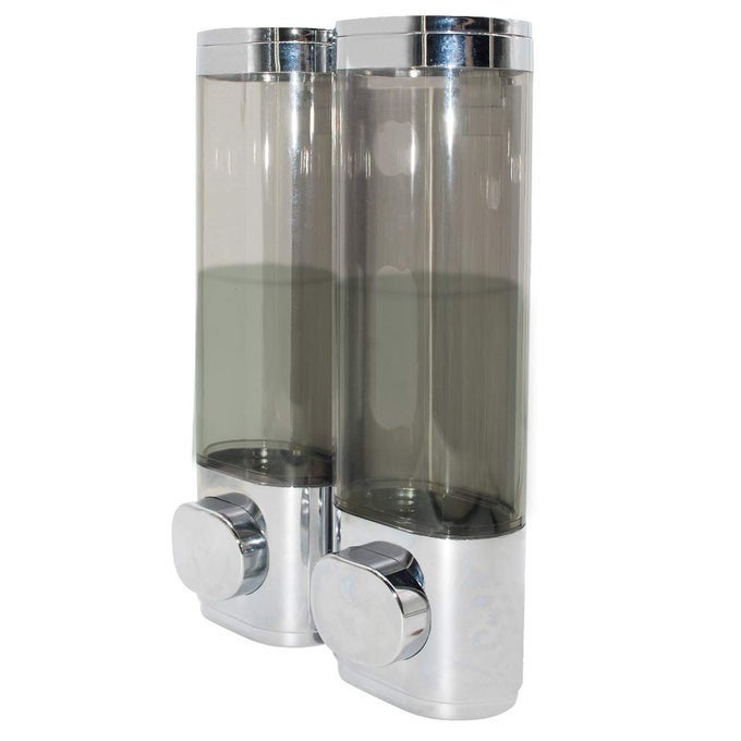 2CHAMBER SOAP DISPENSERS WALL MOUNT400ML BATHROOM SHOWER PUMP DISPENSERPRESS MANUALLY LOTION SHOWER SOAP DISPENSER USEFOR HOMEBATHKITCHENHOTELSRESTAURANTSSILVER