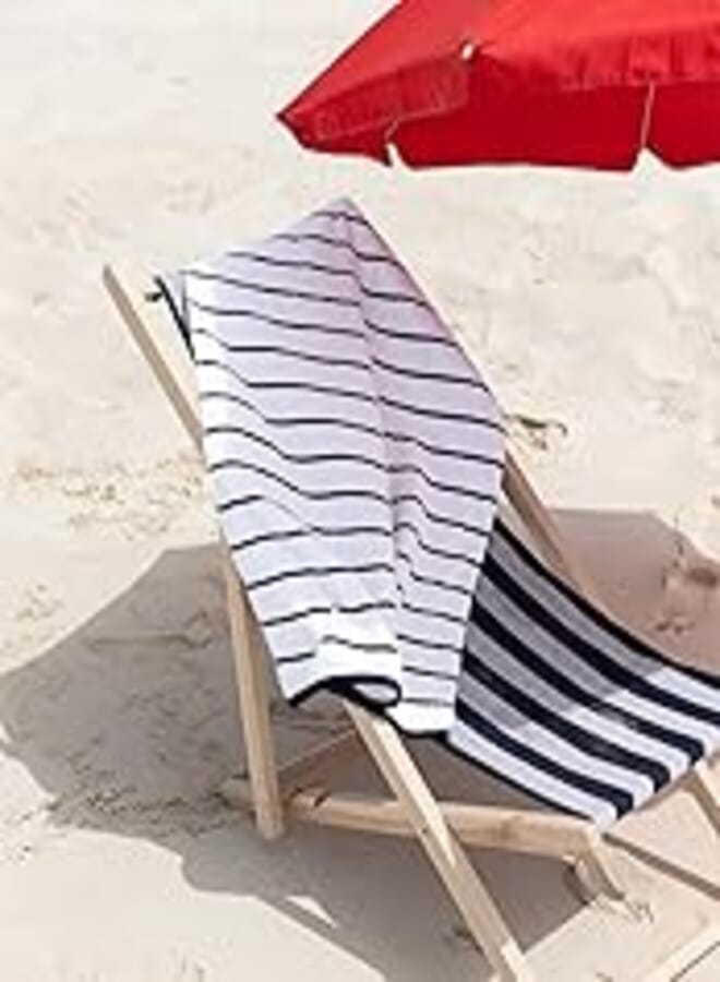 More Cottons 390gsm Striped Beach Towel, 90 cm x 180 cm Size, White/Grey