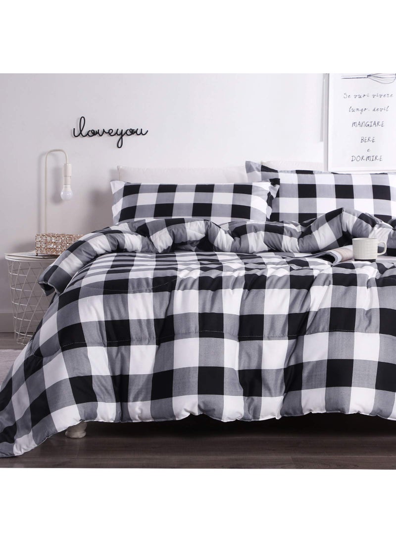 Andency Andency Black Plaid Comforter Set Queen Size (90x90 Inch)  3 Pieces (1 Gingham Comforter and 2 Pillowcases)  Summer Lightweight Microfiber Buffalo Check Down Alternative Comforter Set  - Image 2