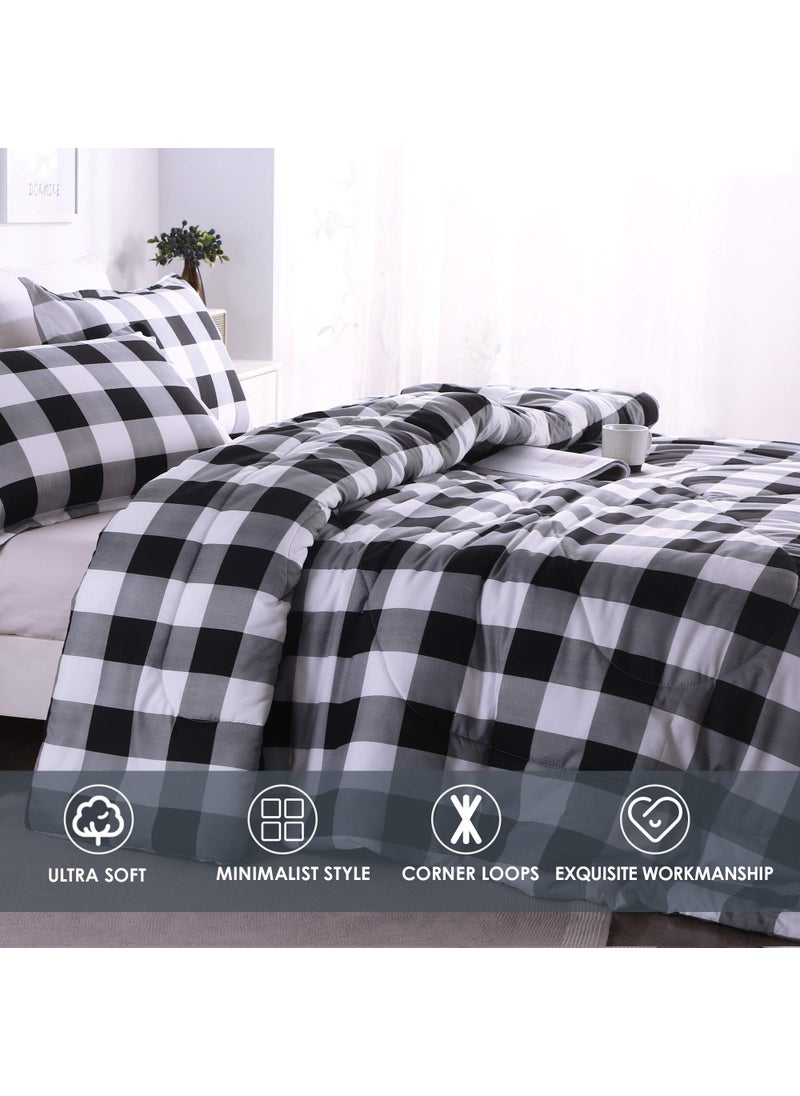 Andency Andency Black Plaid Comforter Set Queen Size (90x90 Inch)  3 Pieces (1 Gingham Comforter and 2 Pillowcases)  Summer Lightweight Microfiber Buffalo Check Down Alternative Comforter Set  - Image 3