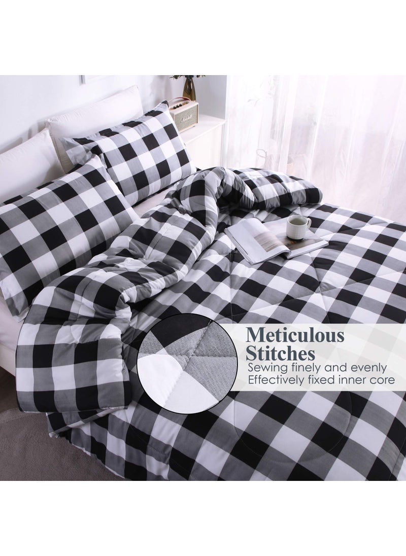 Andency Andency Black Plaid Comforter Set Queen Size (90x90 Inch)  3 Pieces (1 Gingham Comforter and 2 Pillowcases)  Summer Lightweight Microfiber Buffalo Check Down Alternative Comforter Set  - Image 4