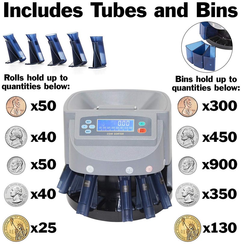 EX ELECTRONIX EXPRESS Electronic USD Coin Sorter and Counter with LCD Display, Sorts 270 Coins Per Minute into Coin Wrappers or Bins, Coin Wrapper Tubes Included by EX ELECTRONIX EXPRESS - Image 1