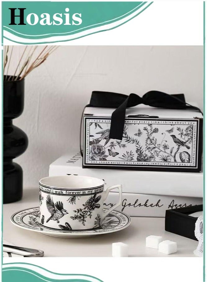 Hoasis Ceramic Coffee Cup and Saucer Set, Vintage Floral Design Porcelain Coffee Cup and Saucer with Gift Box, Hand Crafted Flower Shaped for Home Office, 250 ML Capacity - Image 1
