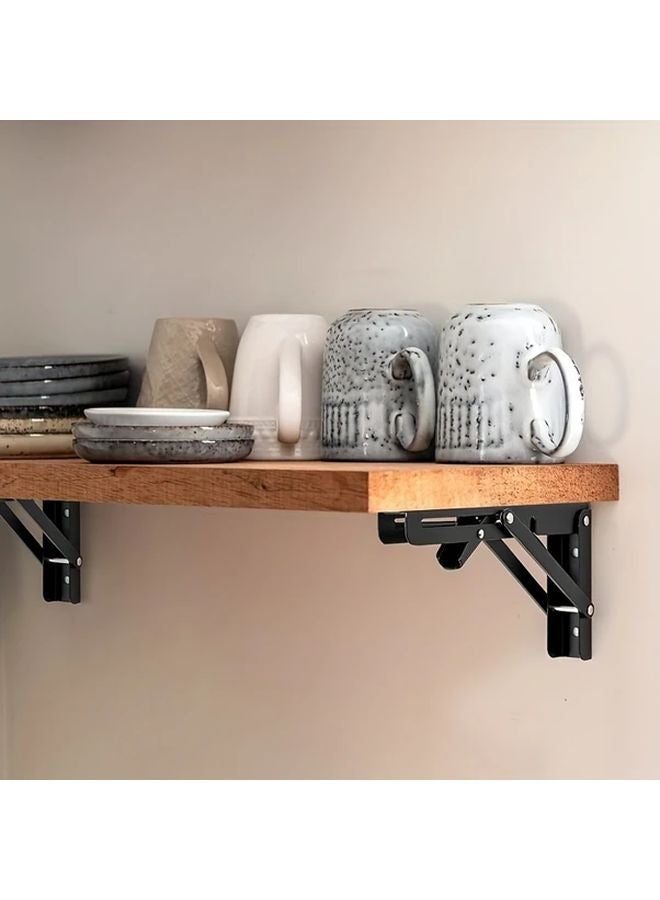 2Pcs Black 8 Inch Folding Shelf Bracket Wall Mounted L Shaped Hinge With Screws - Image 3