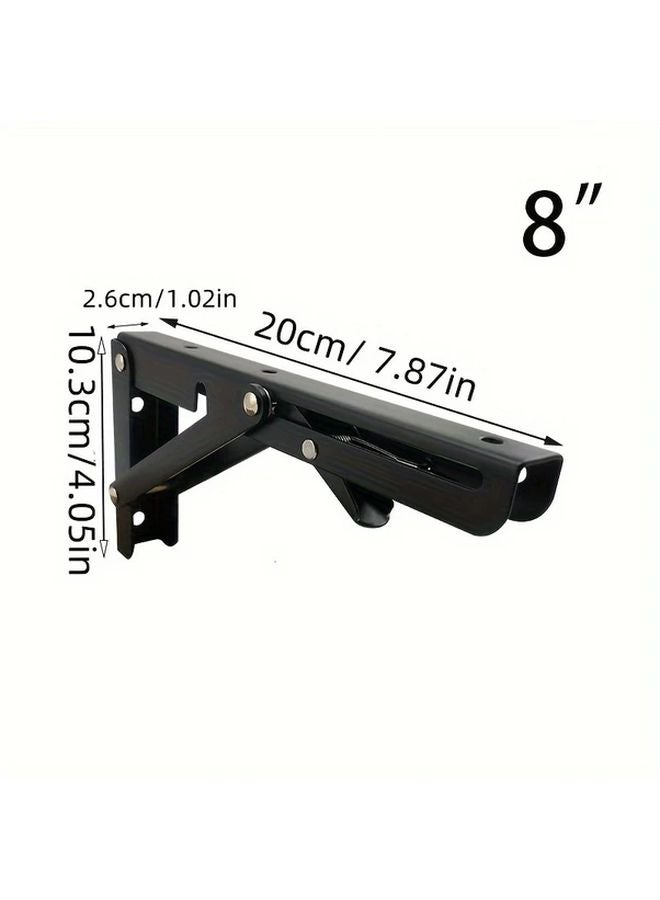 2Pcs Black 8 Inch Folding Shelf Bracket Wall Mounted L Shaped Hinge With Screws - Image 1