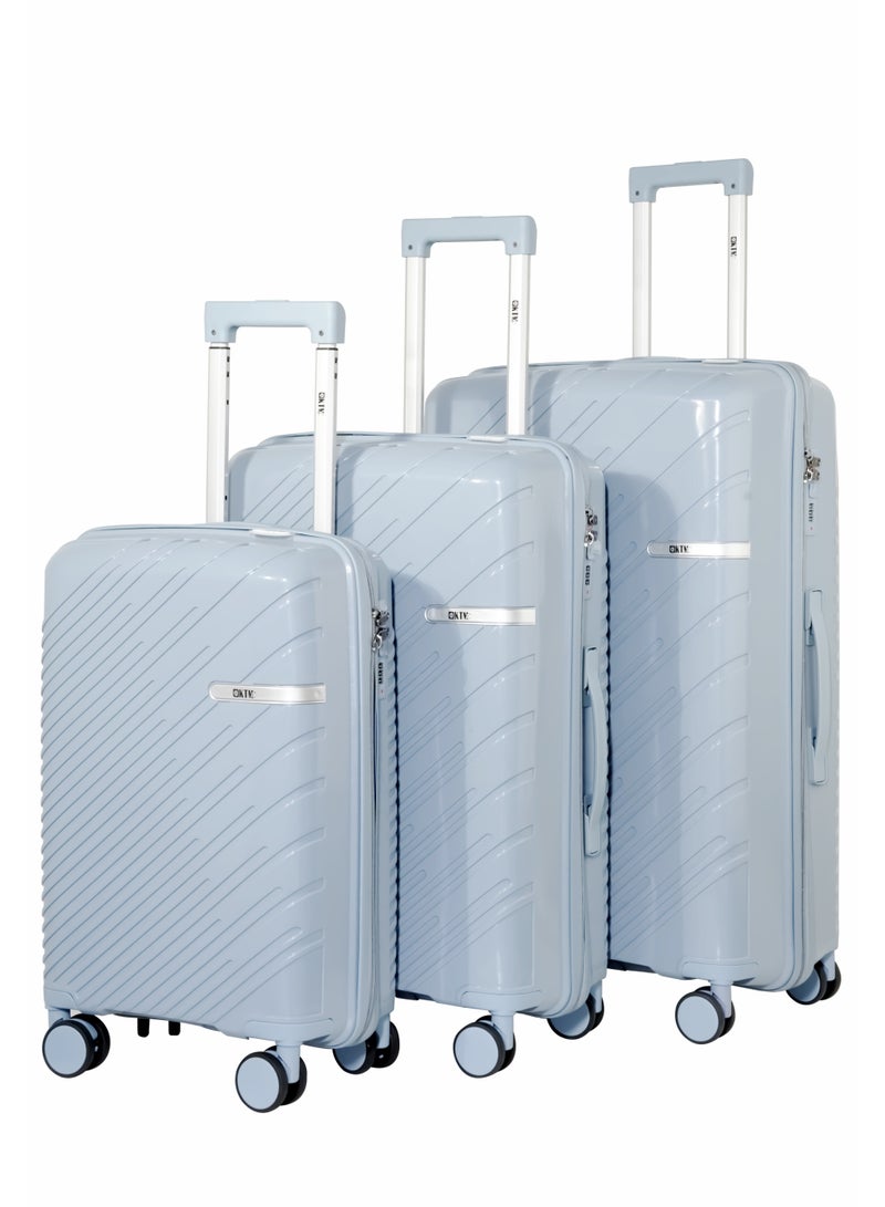 KTMC 3-Piece Polypropylene Luggage Set (20″/24″/28″) Carry-On & Checked Suitcases,  Light Blue, H-8882 - Image 1
