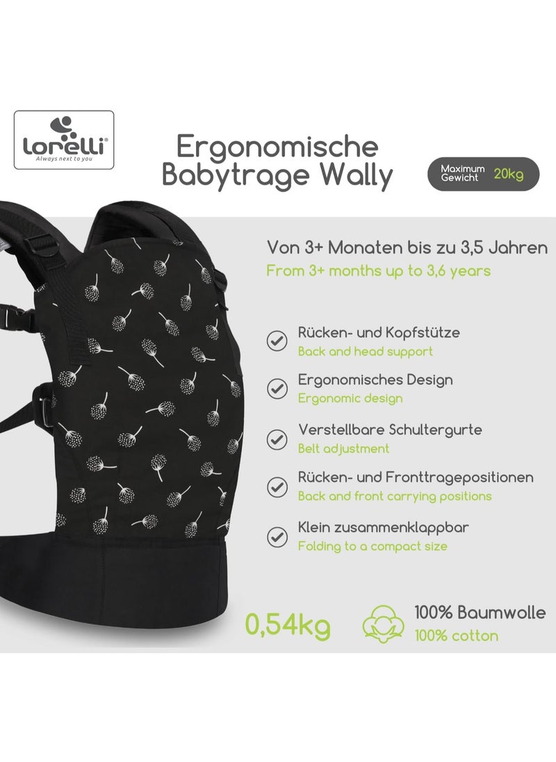 lorelli - Lorelli Baby Carrier Wally with Head Support from 3 Months, Ergonomic Design, Lightweight, 100% Cotton, Ultra Soft, Adjustable Straps, Easy to Wear, Forward Facing, Face to Face, Black - Image 1