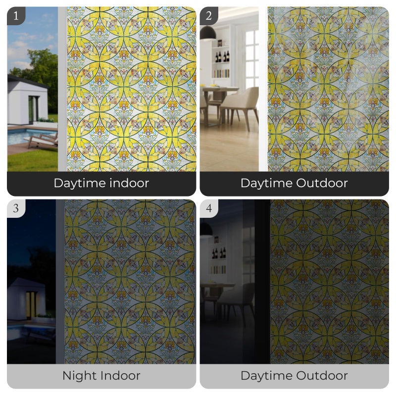 ADD.HERES 3D Stained Glass Window Film, Decorative Window Privacy Film for Bathroom,Front Door,Home, Sun Blocking Heat Control,Static Cling,Floral Sequence 23.6inch x 35.4inch - Image 3