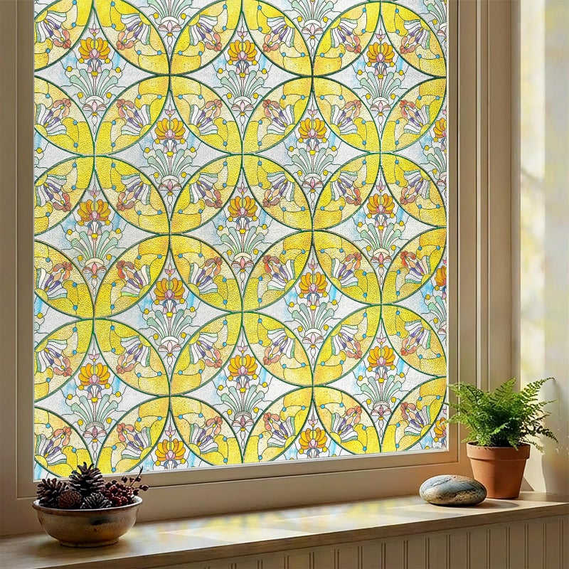 ADD.HERES 3D Stained Glass Window Film, Decorative Window Privacy Film for Bathroom,Front Door,Home, Sun Blocking Heat Control,Static Cling,Floral Sequence 23.6inch x 35.4inch - Image 1