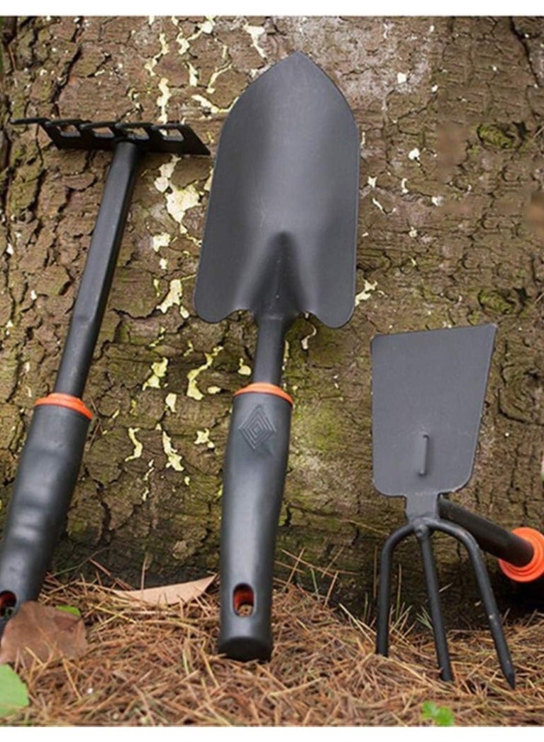 vsell24 3 عبوات من الألومنيوم شديد التحمل والحديد المقاوم للصدأ المطلي باللون الأسود ومجارف يدوية للحدائق ومغرفة التربة للمزارع الداخلية والخارجية - Image 3