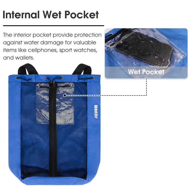 WANDF Swim Bag Mesh Drawstring Backpack Beach Backpack for Swimming, Gym, and Workout Gear(Navy blue.) - Image 3