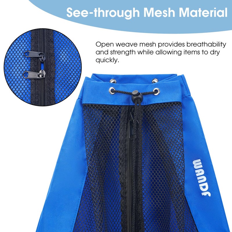 WANDF Swim Bag Mesh Drawstring Backpack Beach Backpack for Swimming, Gym, and Workout Gear(Navy blue.) - Image 5