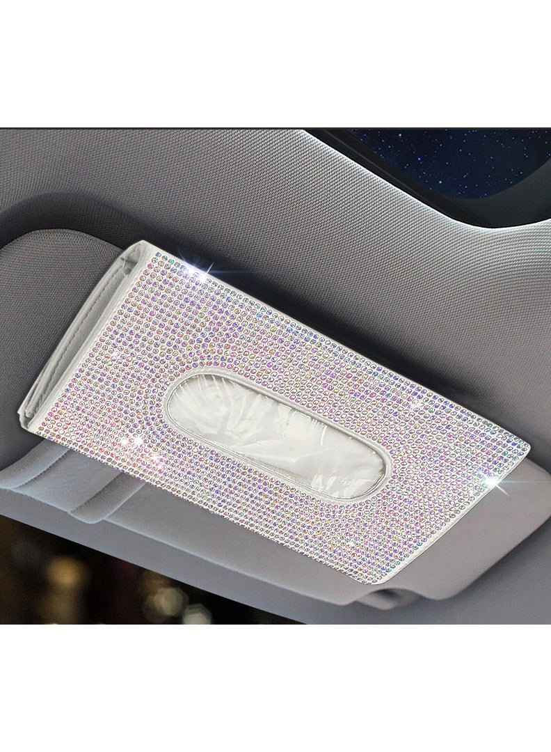 .Bling Rhinestone Car Tissue Holder, Sparkling Diamond-Studded Sun Visor Napkin Box, Clip-On Car Interior Decoration for Women