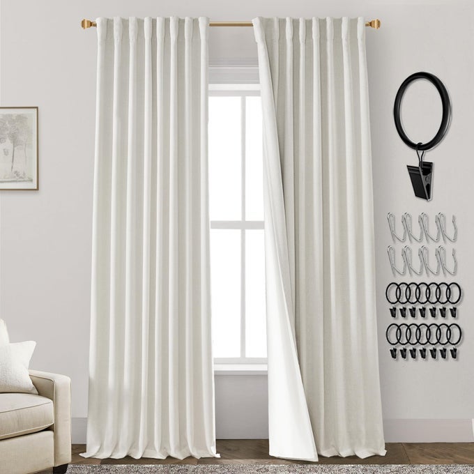 BLACKOUT CURTAINS 84 INCH LENGTH 2 PANELS SETLINEN BACK TAB PLEATED NATURAL ROOM DARKENING INSULATED THERMAL BLACK OUT CURTAINS FOR SUMMER LIVING ROOM BEDROOM 84 INCHES LONGCREAM IVORYTWO PANEL