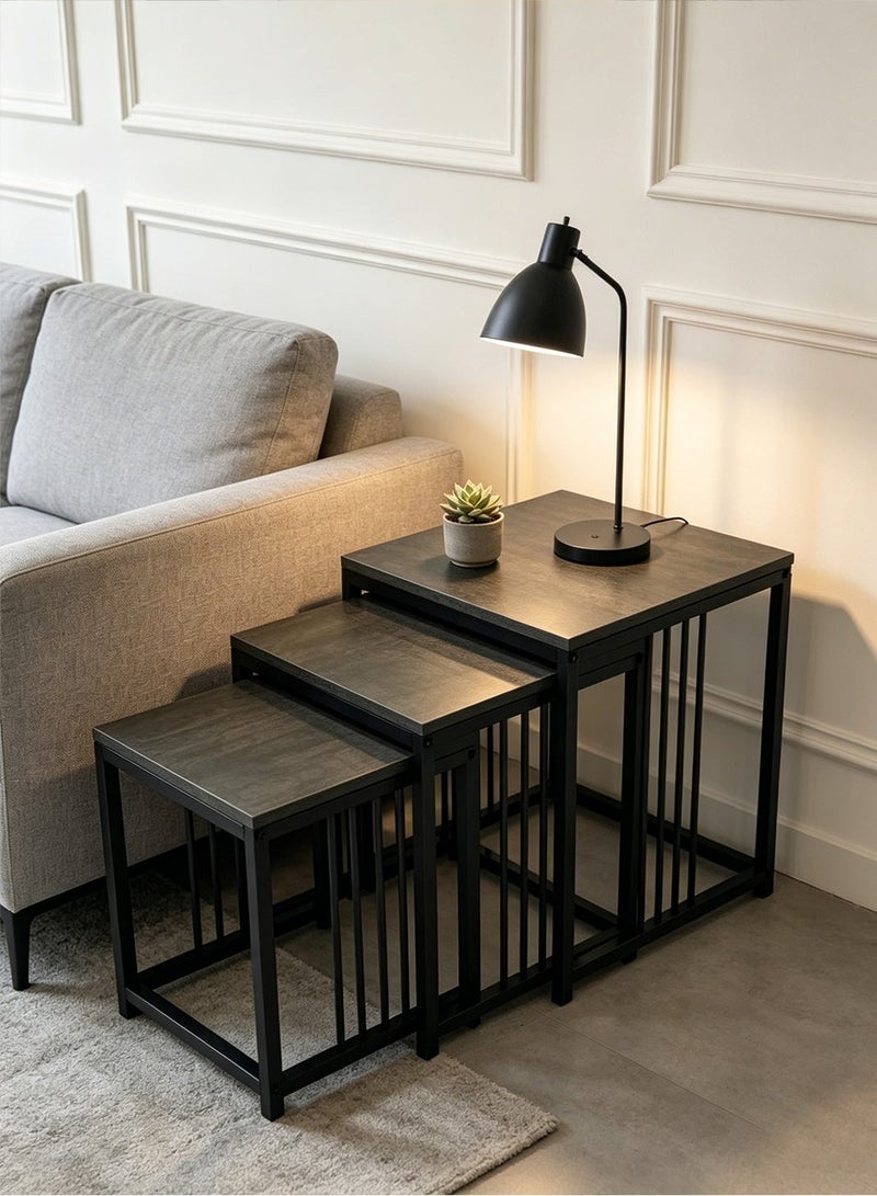 POWER 3PCS Nesting Side Tables Set Wooden Top Metal Frame Stackable Small Coffee Tables for Living Room Bedroom Sofa Space Saving End Tables Easy Assembly - Image 1