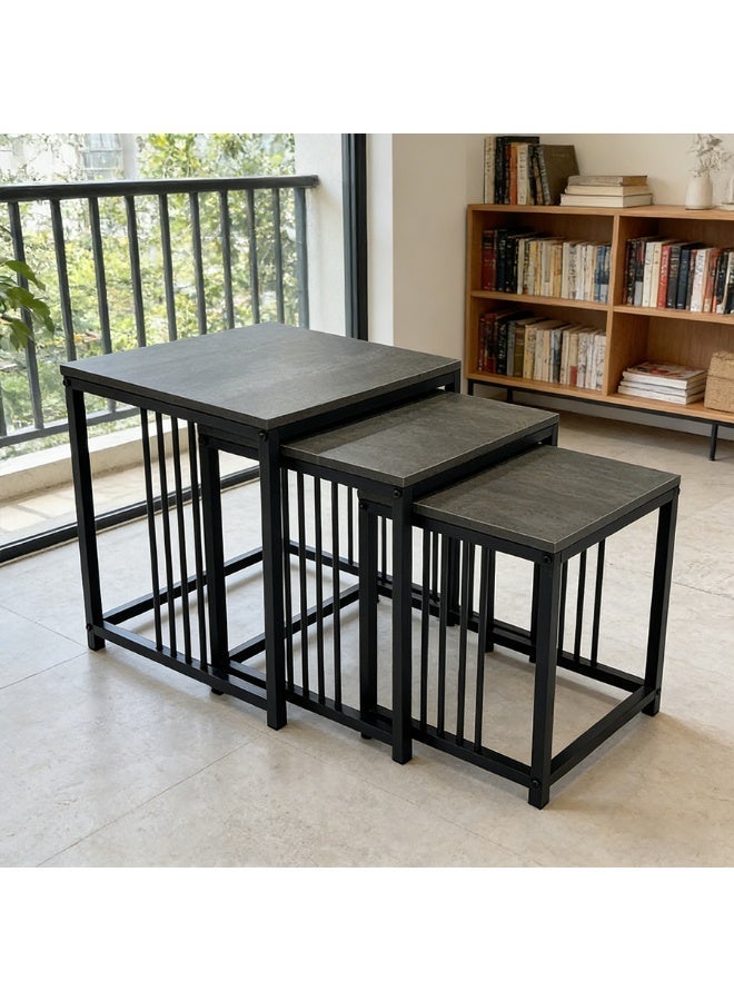 POWER 3PCS Nesting Side Tables Set Wooden Top Metal Frame Stackable Small Coffee Tables for Living Room Bedroom Sofa Space Saving End Tables Easy Assembly - Image 4