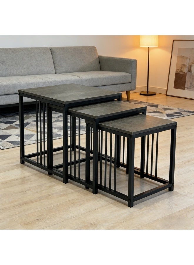 POWER 3PCS Nesting Side Tables Set Wooden Top Metal Frame Stackable Small Coffee Tables for Living Room Bedroom Sofa Space Saving End Tables Easy Assembly - Image 5