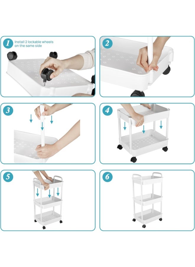 4-Tier Rolling Storage Cart with Lockable Wheels & Handle | Multipurpose Organizer for Kitchen, Bathroom, Laundry | Mobile Shelving Unit (White) - Image 4