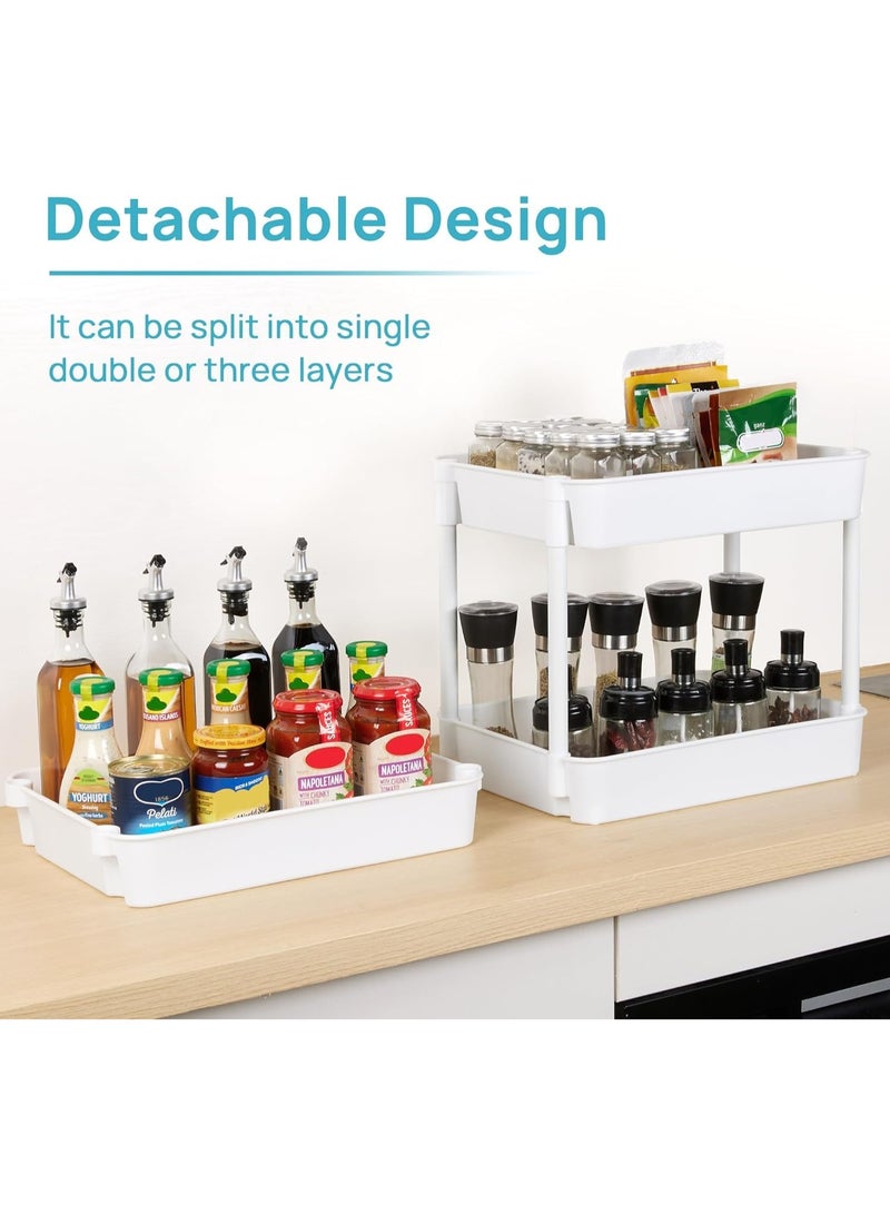 4-Tier Rolling Storage Cart with Lockable Wheels & Handle | Multipurpose Organizer for Kitchen, Bathroom, Laundry | Mobile Shelving Unit (White) - Image 3