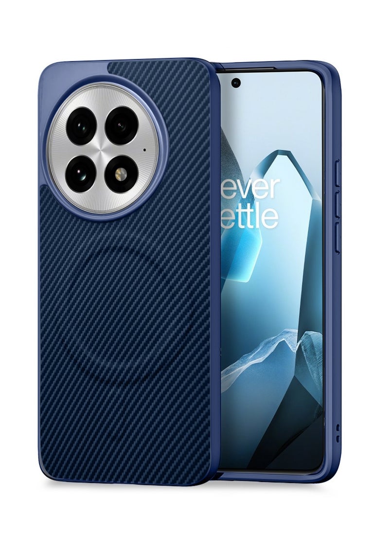 Wtech OnePlus 13 5G 2024 Soft Silicone Carbon Fiber Magsafe Protective Back Case Cover (MCFPSN) - Navy Blue  - Image 1
