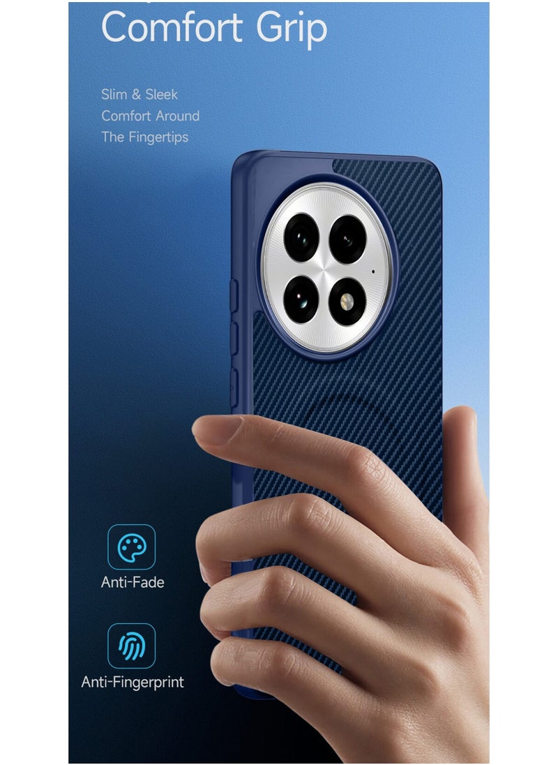 Wtech OnePlus 13 5G 2024 Soft Silicone Carbon Fiber Magsafe Protective Back Case Cover (MCFPSN) - Navy Blue  - Image 2