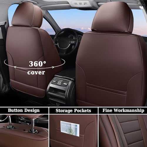 Coverado Car Seat Covers Front Seat Covers for Cars Waterproof 2Pack Car Seat Cushions Leather Carseat Seat Protectors Universal Seat Covers Fit for Most Sedans SUV Pickup TrucksBrown - Image 3