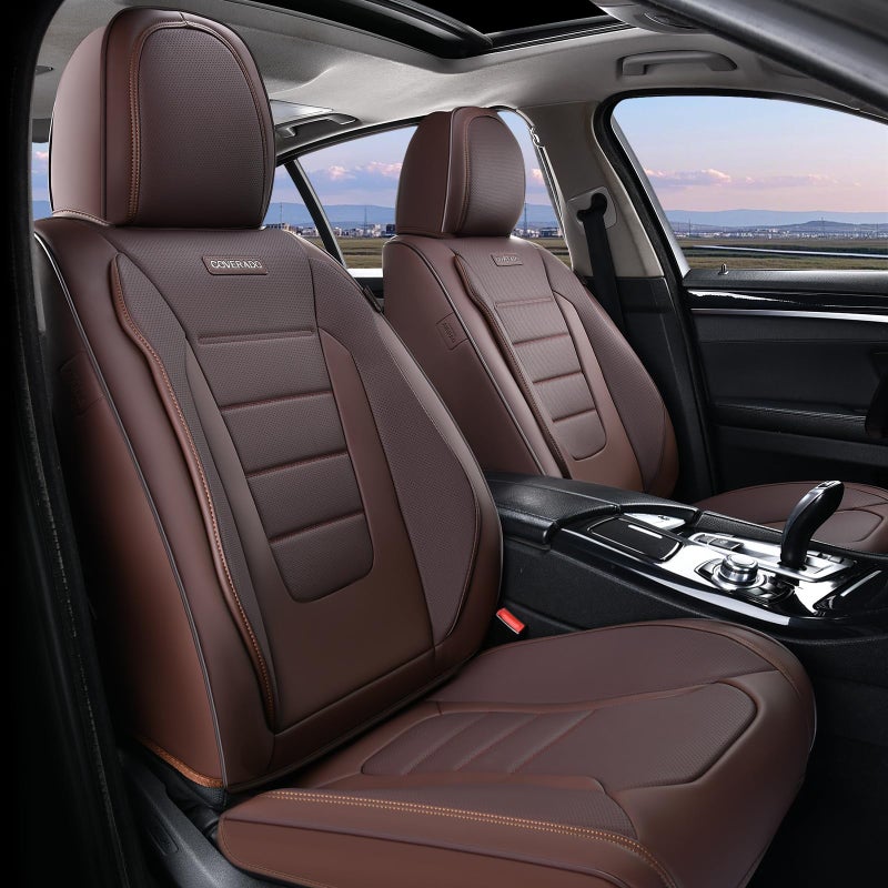 Coverado Car Seat Covers Front Seat Covers for Cars Waterproof 2Pack Car Seat Cushions Leather Carseat Seat Protectors Universal Seat Covers Fit for Most Sedans SUV Pickup TrucksBrown - Image 2