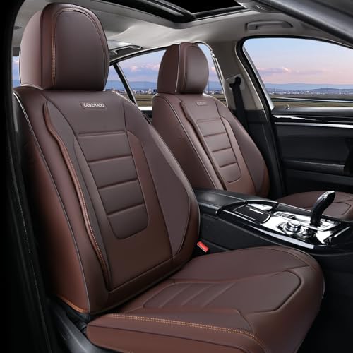 Coverado Car Seat Covers Front Seat Covers for Cars Waterproof 2Pack Car Seat Cushions Leather Carseat Seat Protectors Universal Seat Covers Fit for Most Sedans SUV Pickup TrucksBrown - Image 1