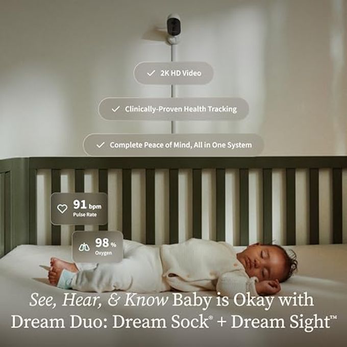 Owlet Dream Duo (Gen 3) Smart Baby Monitor All-In-One Bundle 2K Hd Video Baby Monitor With Alerts & Owlet Dream Sock Tracks BabyS Oxygen, Heart Rate & Sleep | Health Insights Via App | Bedtime Blue - Image 2