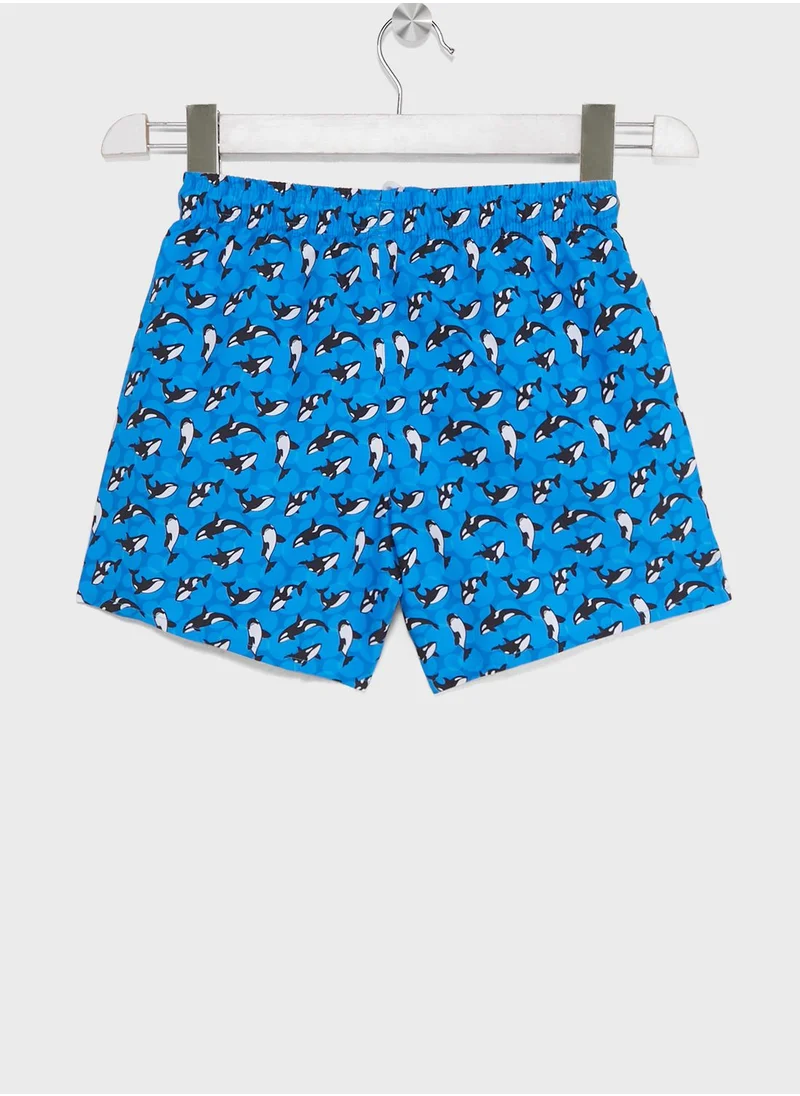 JUNE Kids Fish Print Swim Shorts