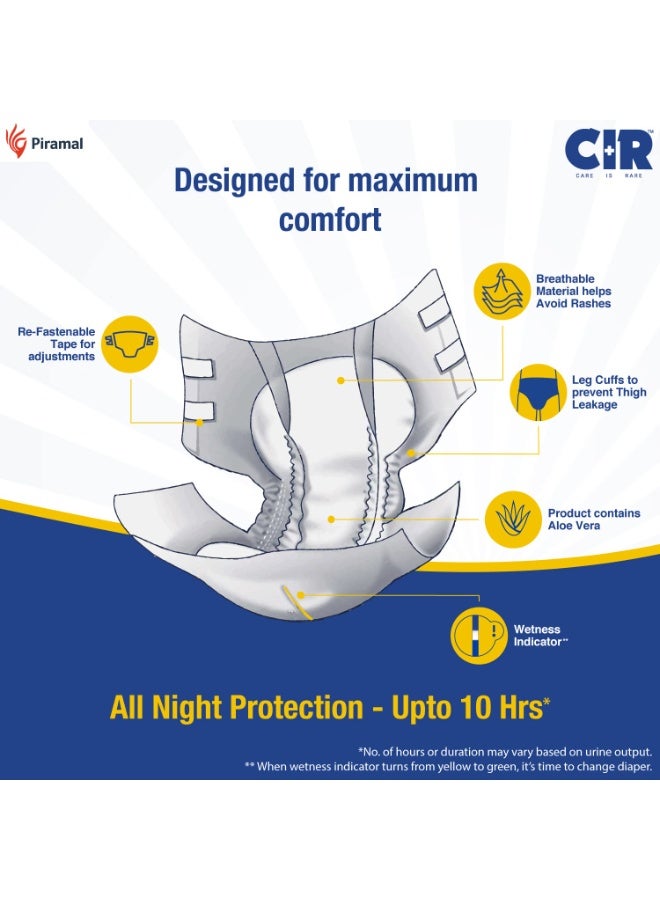 حفاضات CIR Premium للكبار - لاصقة | حماية طوال الليل مع خلاصة الصبار | مقاس متوسط ​​(M) | محيط الخصر | 10 قطع - Image 4