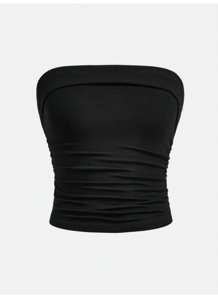 Women's Black Strapless Tube Top – Soft Stretch Fabric – Off-Shoulder Design - Image 1
