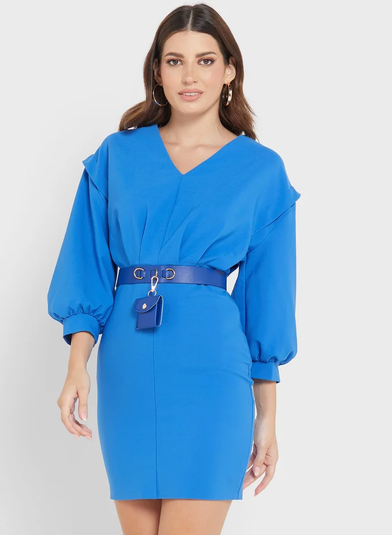 FYOR Puff Sleeve Belted Dress