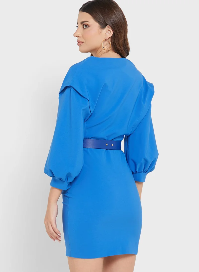 FYOR Puff Sleeve Belted Dress