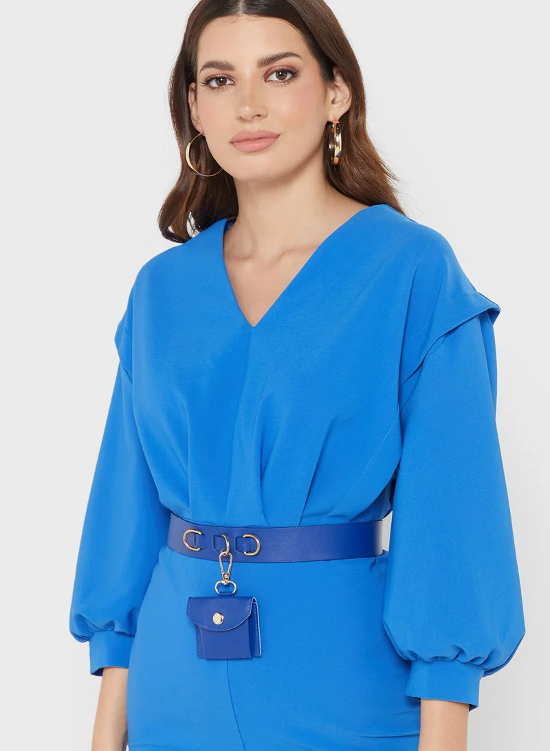 FYOR Puff Sleeve Belted Dress