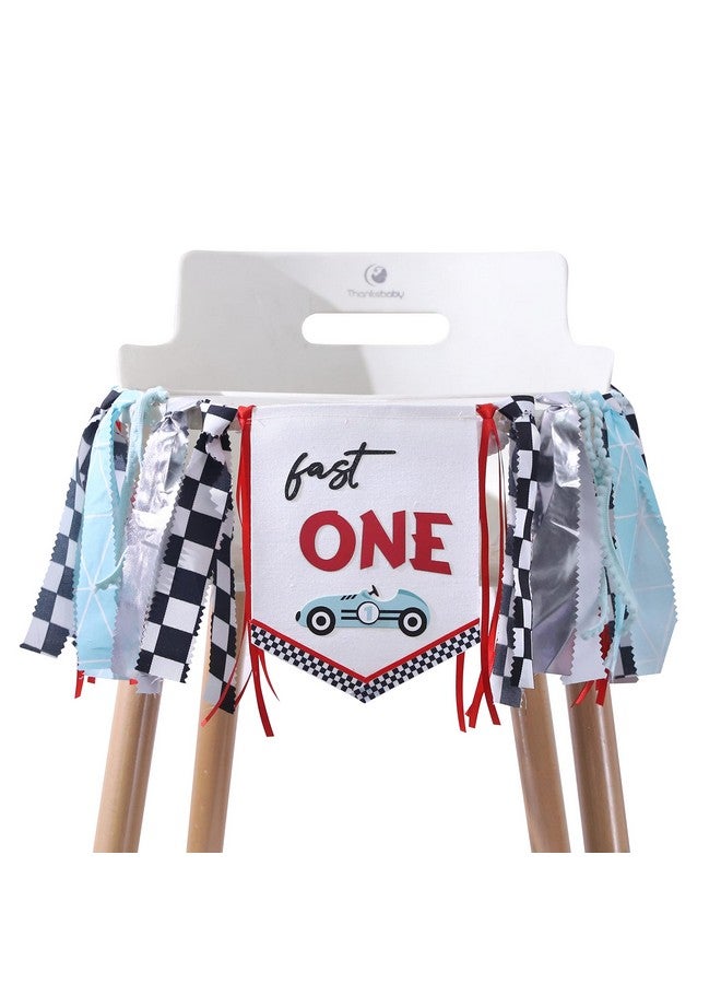 Agkvw Fast One High Chair Banner - 1st Birthday Race Car Theme Decor, Vintage & Retro Race Car Cake Smash Props - Image 1
