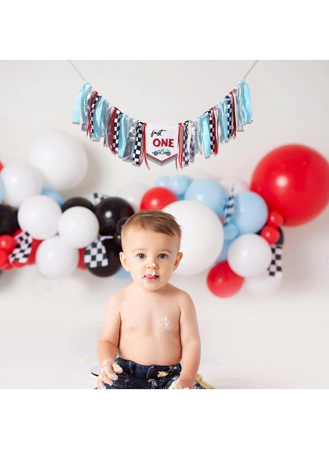 Agkvw Fast One High Chair Banner - 1st Birthday Race Car Theme Decor, Vintage & Retro Race Car Cake Smash Props - Image 2
