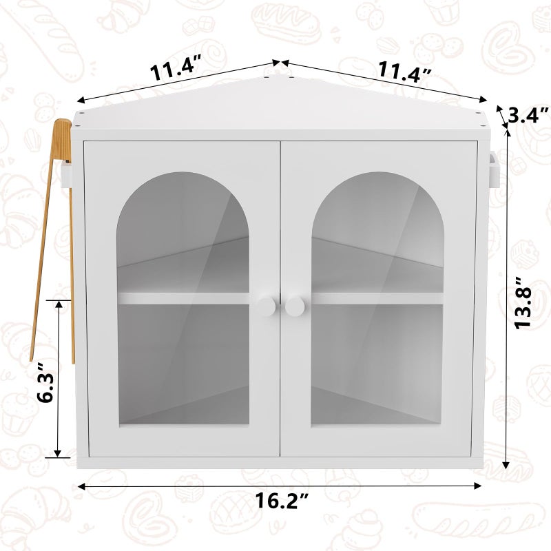 WOWLIVE Corner Bread Box for Kitchen Countertop, 2 Tier Bamboo Bread Storage Container for Homemade Bread with Clear Acrylic Door Panel, Large Bread Bin Farmhouse Breadbox Organizer (White, Medium) - Image 3
