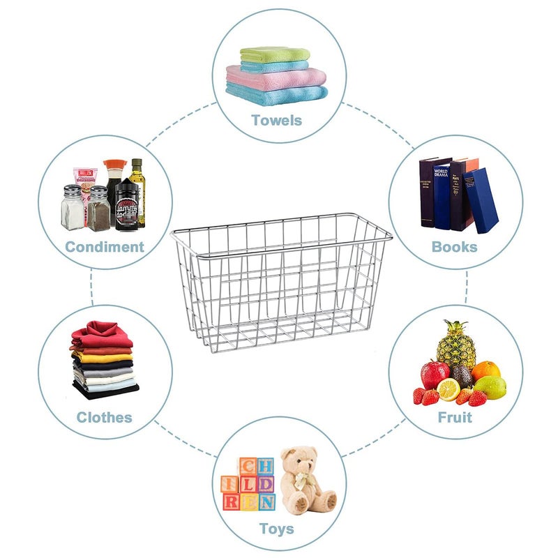JUNCHU CHERRY 2 Pack Hanging Storage Basket, Bathroom Basket, Household Goods, with Traceless Tape, no Drilling, for Cabinet Storage, Kitchen, Bathroom, Storage Room,Chrome - Image 2